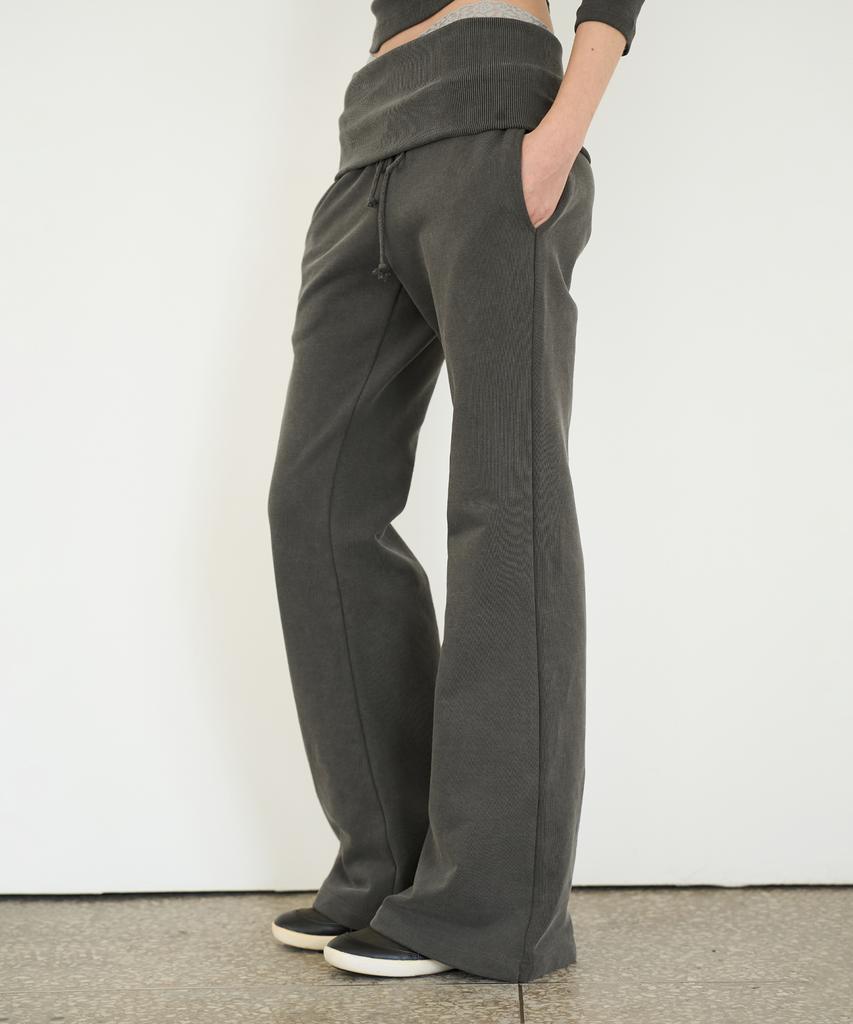 DOFFSEPT Rib Bootcut Sweat Pants In Charcoal