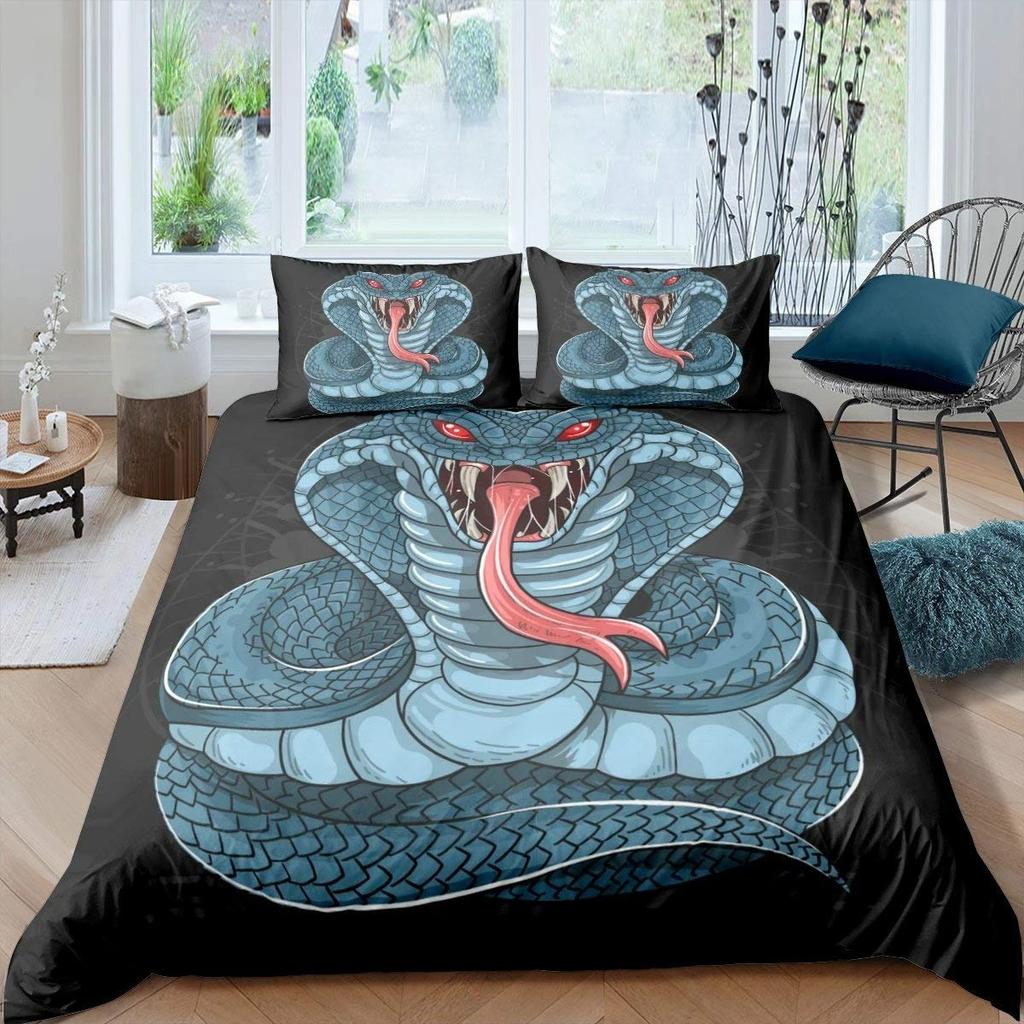 Snake Duvet Cover Set 3D Python Palm Leaf Bedding Set King Size Reptile Tropical Theme Quilt Cover For Kids Boys Girls Teens
