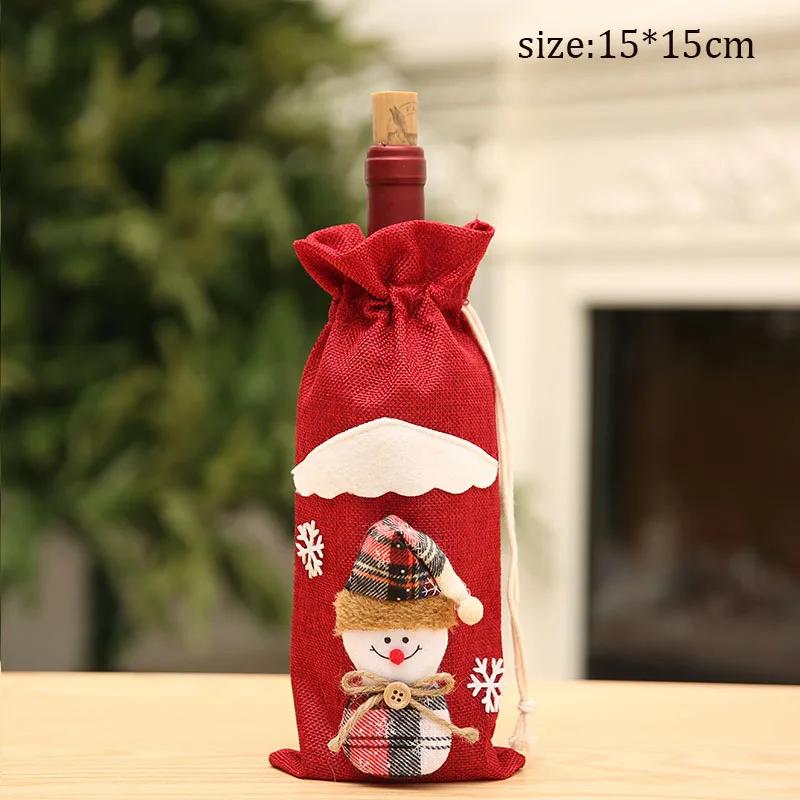 Christmas Wine Bottle Cover Set of 2 Knitted Santa Elk Snowman Cloth Bags for Red Wine Champagne Merry Christmas Happy New Year Decor