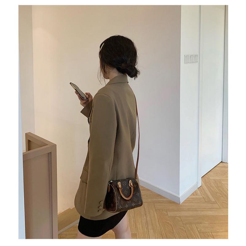 2025 Spring Autumn Women's Brown Blazer, Korean Style Loose Fit Casual Jacket with Notched Lapel, Internet Famous Office Wear for Daily Outfits