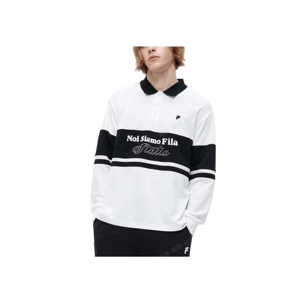 Fila Color Block Loose Long Sleeve Knit Polo Shirt Men Tops White T11M333201F