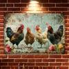 Винтажная металлическая настенная табличка с курицей – Деревенский железный декор с красочными курицами и цветочным дизайном, 30,48x20,32 см, для использования в помещении/на улице U
