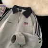 Men's Japanese Retro Gray Striped Half-Zip Polo Sweatshirt - Long-Sleeved Spring/Autumn Jacket