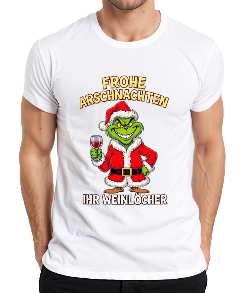 Frohe Arschnachten Weihnachtsgrinch Weinhumor Geschenk Weinparty Herren Tshirt