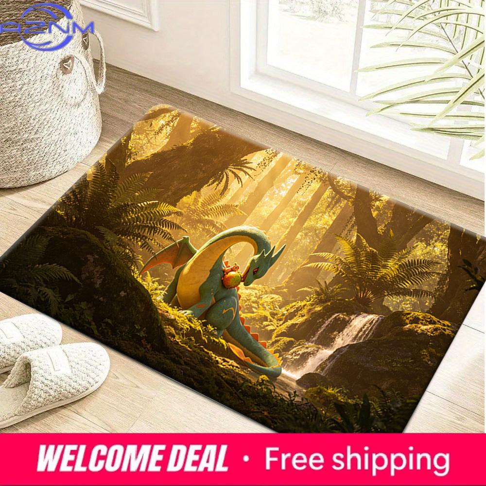 Sunlit Forest Charizard Pokemon Print Doormat Non-Slip Water Absorbent Floor Mat for Home Decor