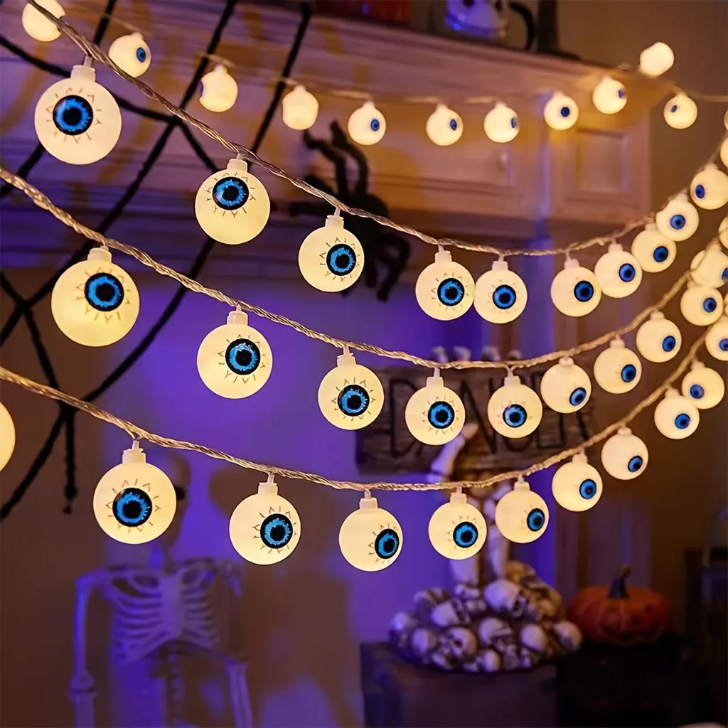 LED Luminous Eyeballs Simulation Halloween Horror Atmosphere Eyeball String Lights Battery Powered Glowing Eyeball Hanging Lamp