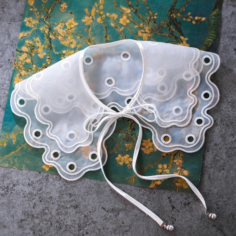 Embroidery Fake Collar Women Detachable Collars Big Lapel White False Collar Shirt Shawl Kragen Sahte Yaka Kraagje Nep Dames