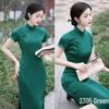 Elegant Slim Cheongsam Dress In Thickened Imitation Silk with Heavy Acetic Acid Satin – Red, Black, Green for Daily or Bridal Wear