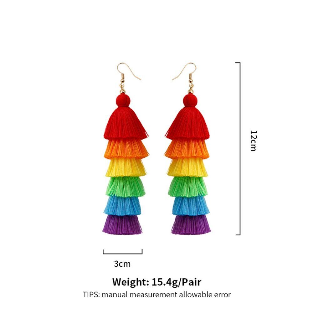 Bohemian Rainbow Earrings Colorful Braid Dangle Earrings Handmade Layered Tassel Earrings  Women