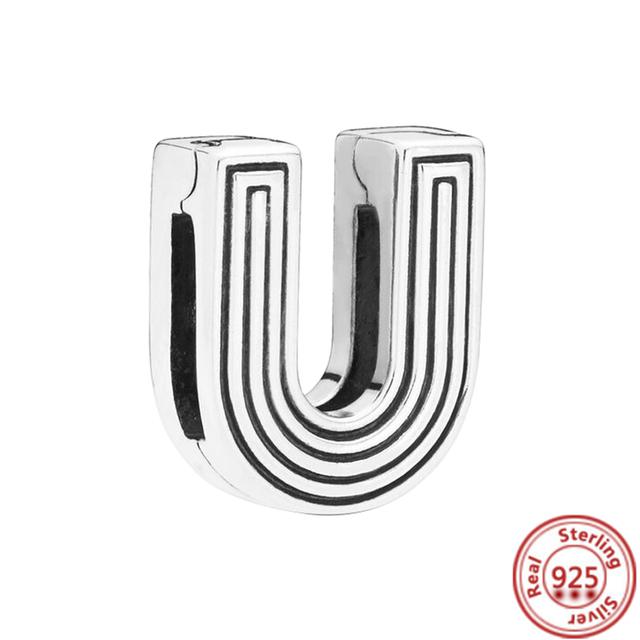 Стерлингового серебра 925 пробы, бусины, буквы, сердце, листья, круг, сверкающие клипсы, подвески, подходят для браслета с отражениями, ювелирные украшения