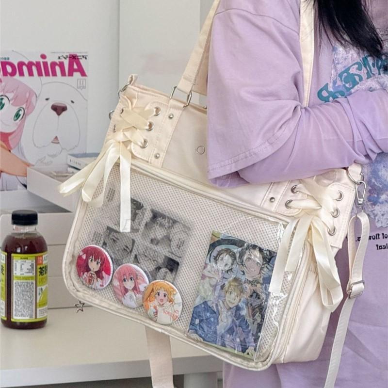 JIAERDI Japanese Sweet Elegant Ribbon Ita Bag Women Large Capacity Transparent Tote Bag Ladies Balletcore Anime Shoulder Bag New