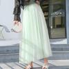 Vintage Elegant High Waist Ball Gown Long Tulle Skirt 3 Layers Mesh Elastic Waist Spring Autumn Gauze Tutu Skirt QT2001
