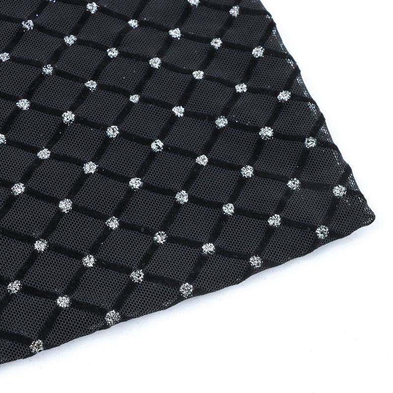 1yard*160cm Hexagonal pattern Stretchy Flocking Jacqurd Fabric Velvet Mesh African Fabrics for DIY Sewing Clothing