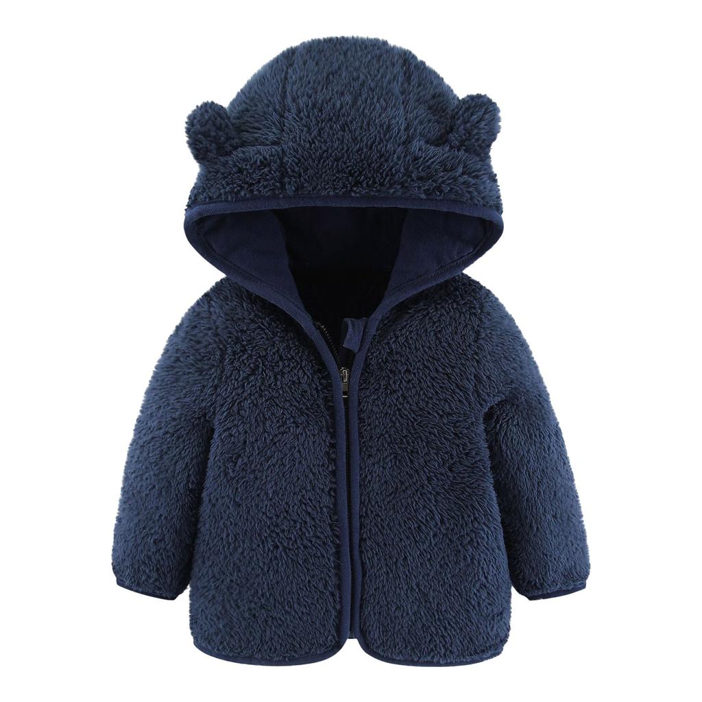 Kids Fashion Casual Long Sleeve Plush Top Solid Color Children Hooded Outerwear
