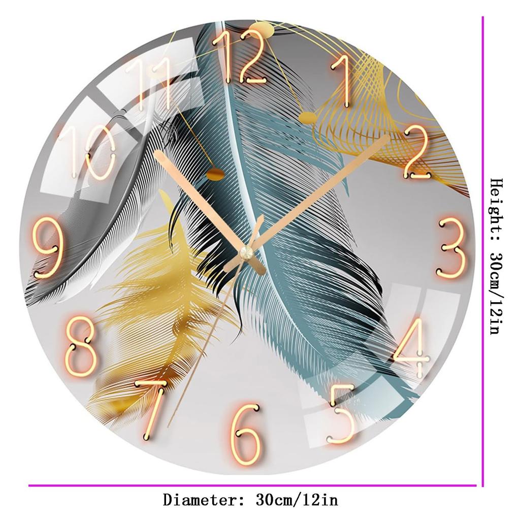 Digital Wall Clock with Low Noise, 30cm/12inch Feather Wall Clock Quartz Clock Quiet Silent Simple Clock for Home Decor Children Room