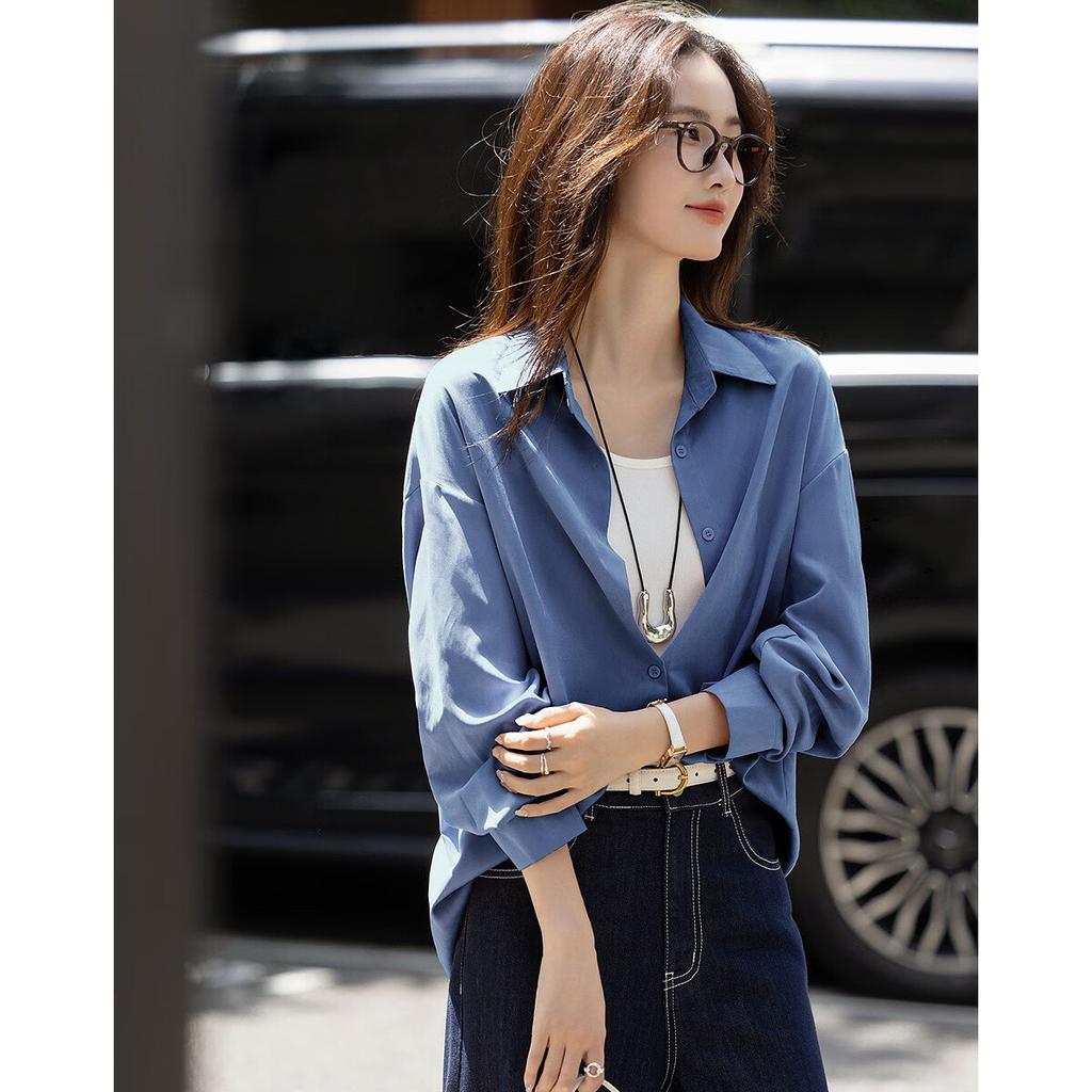 Demana Double-Sided Velvet Autumn Commuter Loose Fit Drop Shoulder Shirt Slimming Petite Lightweight Blouse for Women