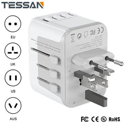 Tessan Универсальный дорожный адаптер. Универсальное дорожное зарядное устройство с USB-портами и настенным зарядным устройством типа C для путешествий в США, ЕС, Великобритании и Австралии.