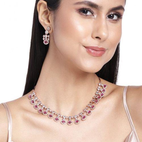 Комплект ослепительного женского ожерелья Estele с покрытием из розового золота и рубиновыми камнями