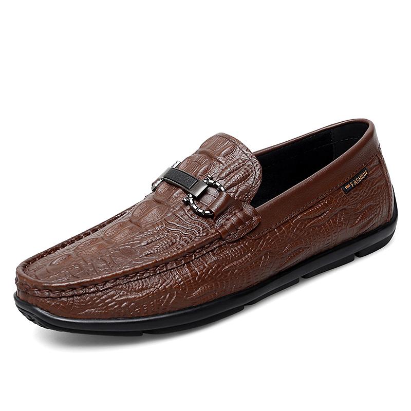 Мужские туфли из натуральной кожи с узором под крокодила, мужские туфли без застежек, весенние деловые повседневные мужские мокасины, дышащие мужские туфли для вождения
