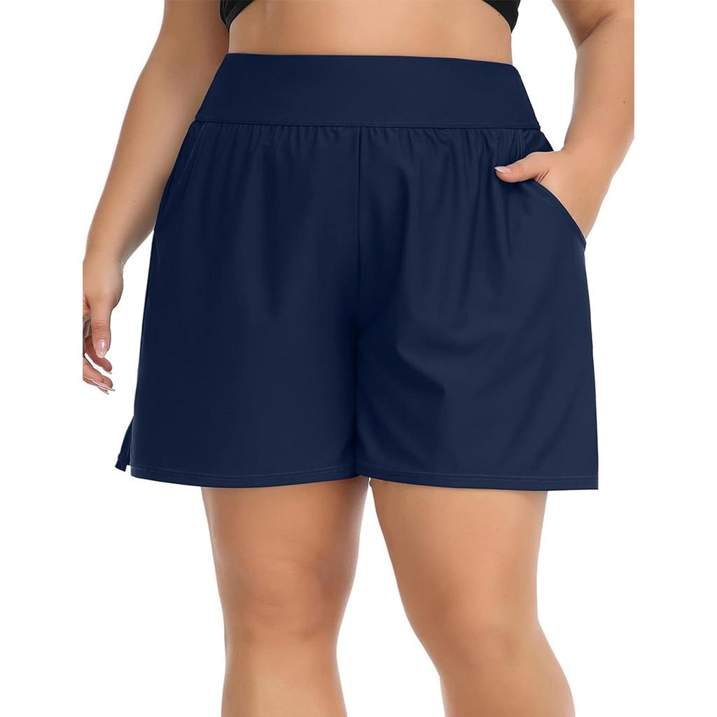 CHARMLEAKS Плюс размер шорты для плавания для женщин шорты с высокой талией танкини купальник снизу с карманами