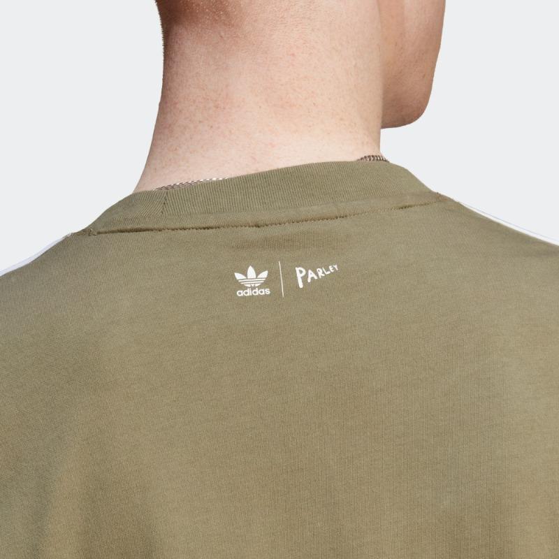 Adidas Originals Home Of Classics Series Logo Embroidery Striped Round Neck Short Sleeve T-Shirt Men Tops Olive-Green HR8944