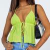 Women Halterneck Crop Tops Summer Solid Color Bandage Open Front Backless Sleeveless Green Tops Y2k Streetwear