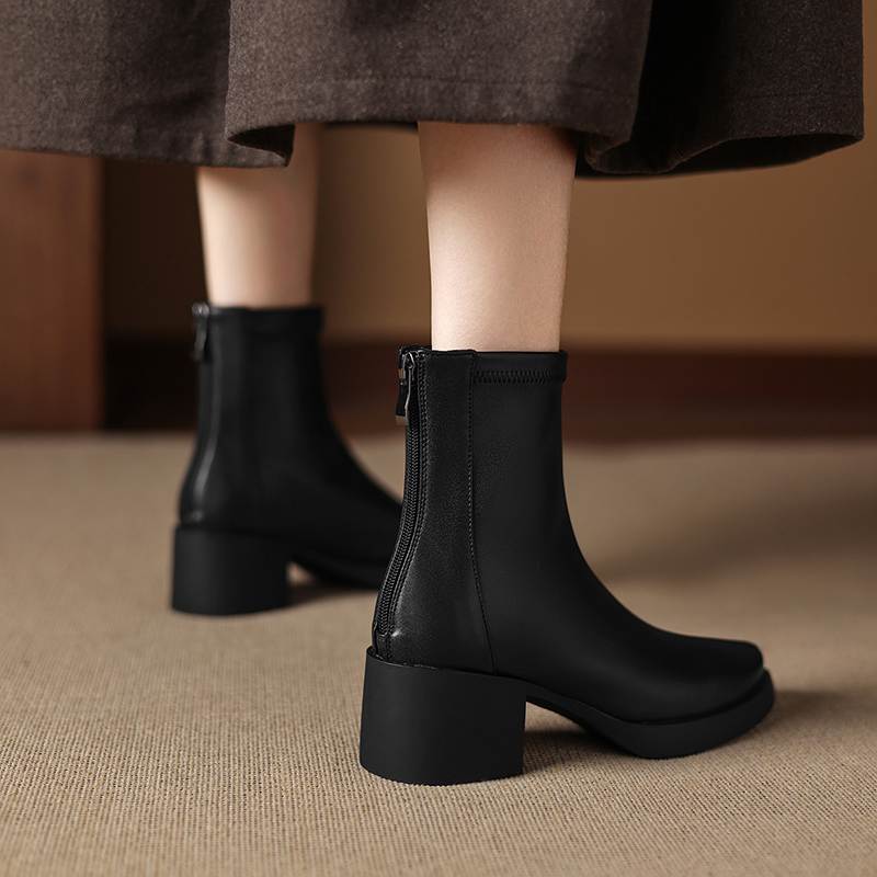 Krazing Pot Микрофибра Круглый носок Толстый каблук Современные ботинки Размер 42 Молния Платформа Красота Леди Женские Ботильоны