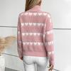 Vintage Heart Print Loose Knitwear Cardigan Stand Collar Sweater Long Sleeve Top for Autumn Winter