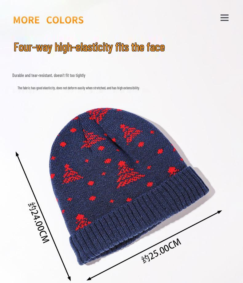 Красная вязаная шапка с флисовой подкладкой «Рождественская елка» - Унисекс, Двухслойная для снежных дней (В наличии)