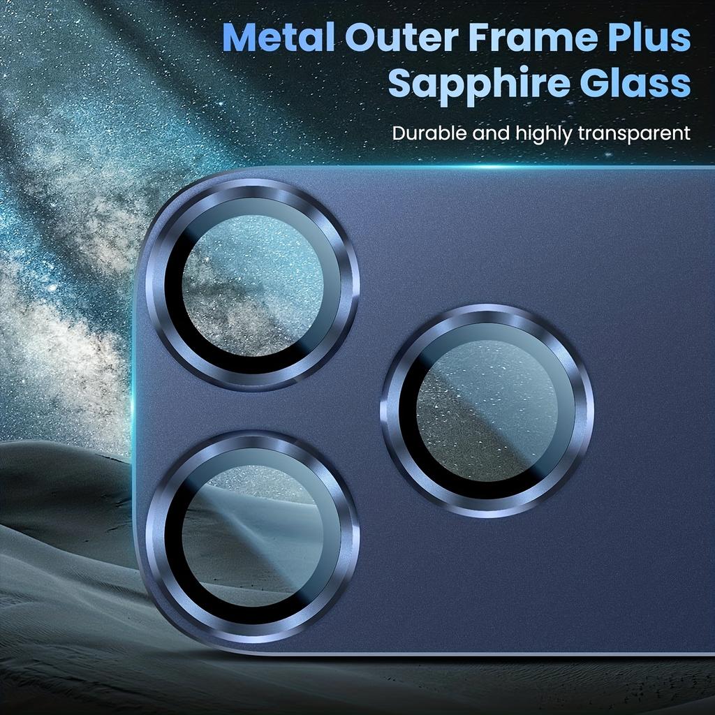 2 комплекта для iPhone 17 16 15 14 Pro Max Оригинальный цвет Сильная адсорбция Защита объектива камеры Металлическое закаленное стекло Защитная пленка экрана задней камеры