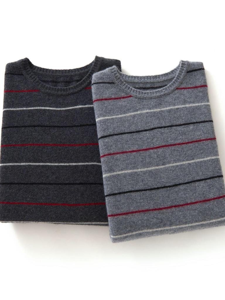 100% Cashmere Women's Color Block Stripe Round Neck Sweater - Autumn/Winter Loose Fit Retro Knitwear Top