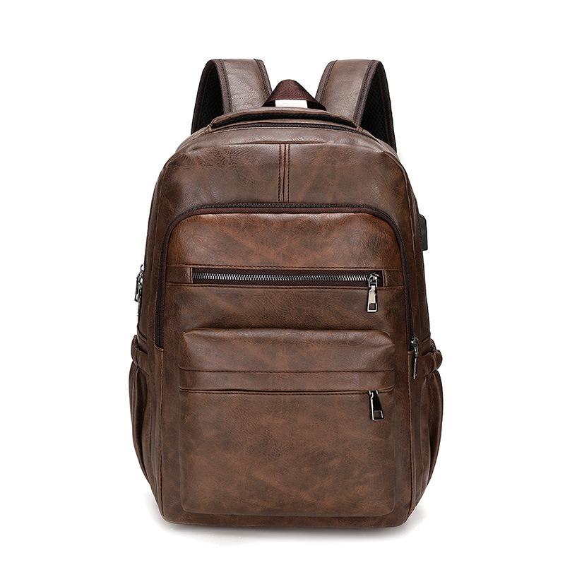 TS JYL laptop bag,Vintage Soft Leather Backpack Fashion Business Travel Laptop School Bag
