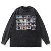 Футболка Streetwear Eyes Graphic Washed Black, хлопковая, унисекс, большие размеры, длинные рукава, футболка