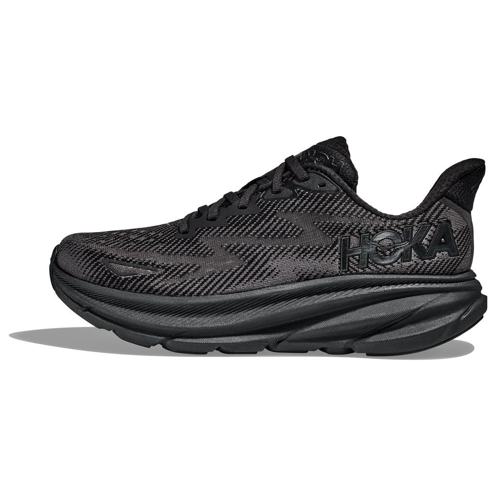HOKA One One Clifton 9 Wide Rebound Cushioning Fabric Low Top Marathon Training Running Shoes Women Sneaker Black 1132211-BBLC
