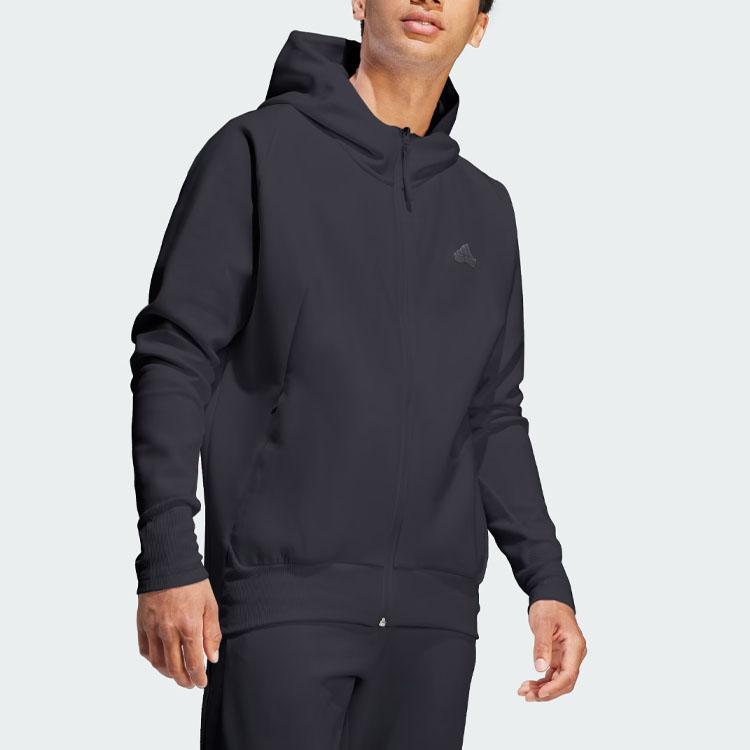 Adidas ЗНЕ. Серия с логотипом и нашивкой на молнии, мужская куртка с капюшоном, черные IN5089