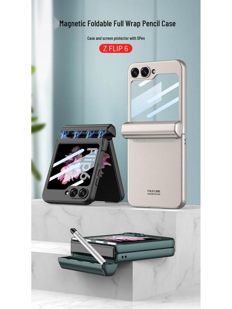 Магнитный чехол-пенал для Samsung Z Flip6: Стильный держатель со складной защитой экрана и прочным жестким корпусом