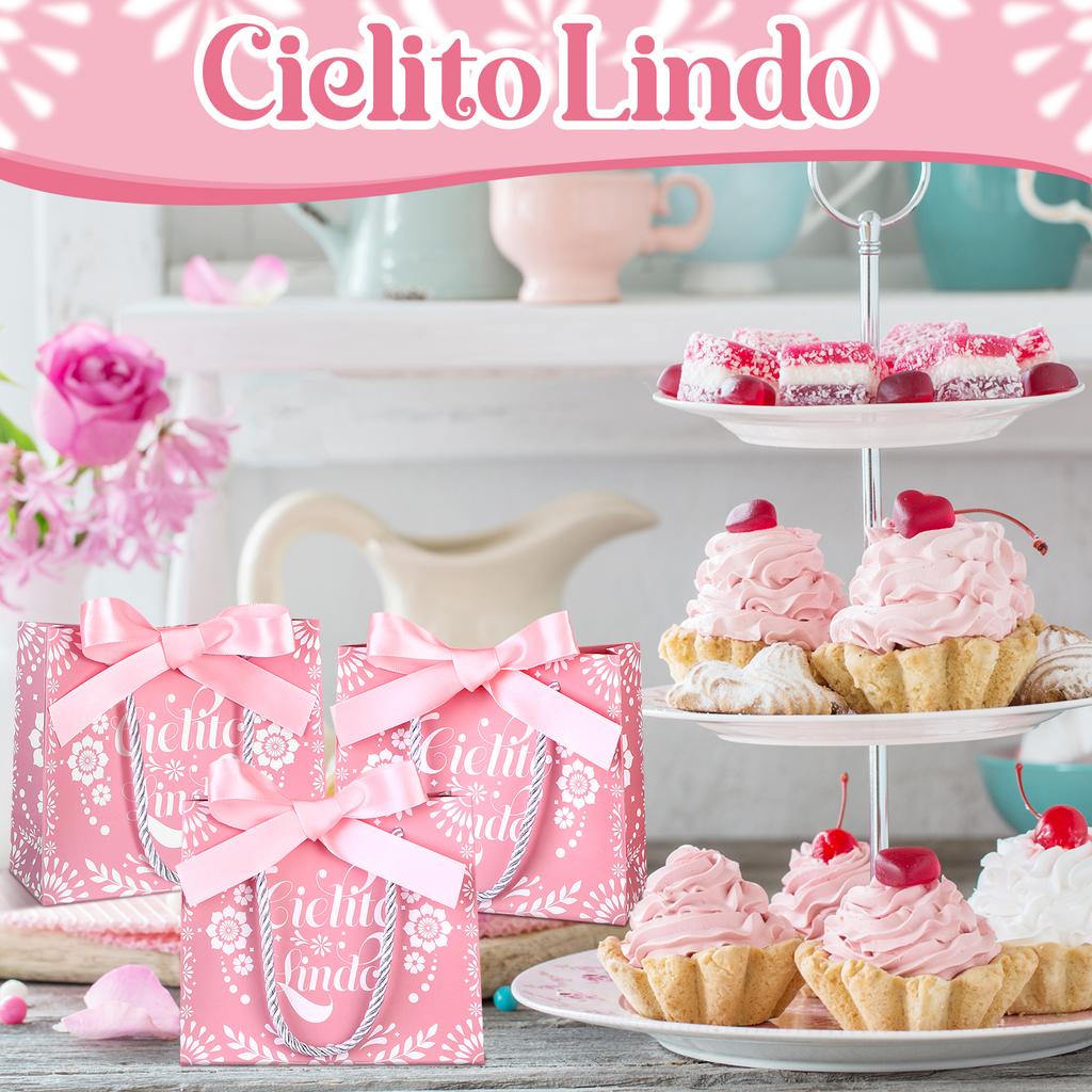 Fionupi 36 шт. Мини Cielito Lindo Мешочки для подарков на детский праздник с ручками Розовые Cielito Lindo Вечеринка Конфеты Лакомства Пакетики с бантом