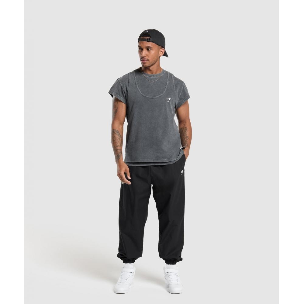 Gymshark Футболка двухслойная стираная черная A5a1m Bb81