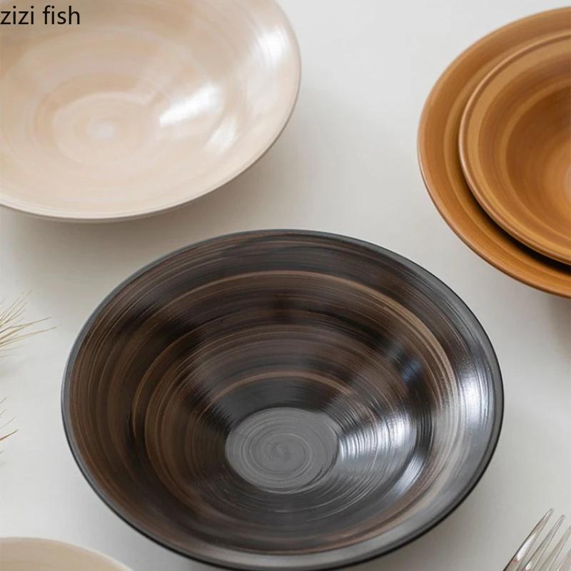 Ceramic Deep Disc Fruit Plate Salad Bowl Dessert Bowl Soup Bowls Noodle Bowls Dining Plate Sashimi Plate Snack Tray Cold Dishes