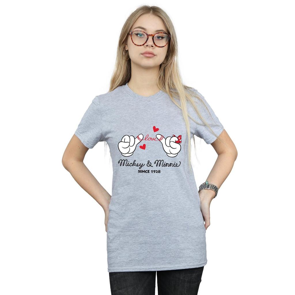 Disney Womens/Ladies Mickey Mouse Love Hands Cotton Boyfriend T-Shirt