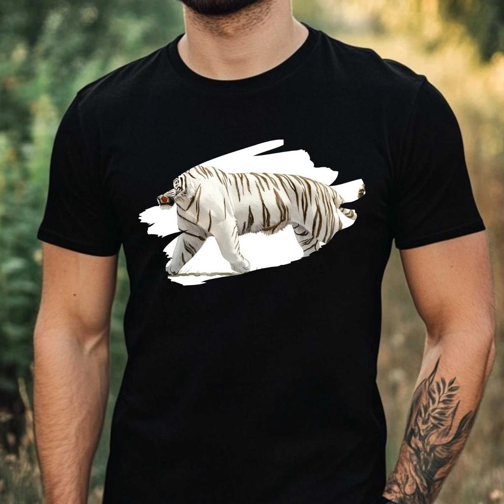 T-Shirt Herren Weißer Tiger Aquarell Motiv Baumwolle Größe XS bis 5XL