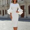 Elegant Slim Fit Wrap-Style Peplum Sleeve Sheath Dress Women 2026 Office Chic