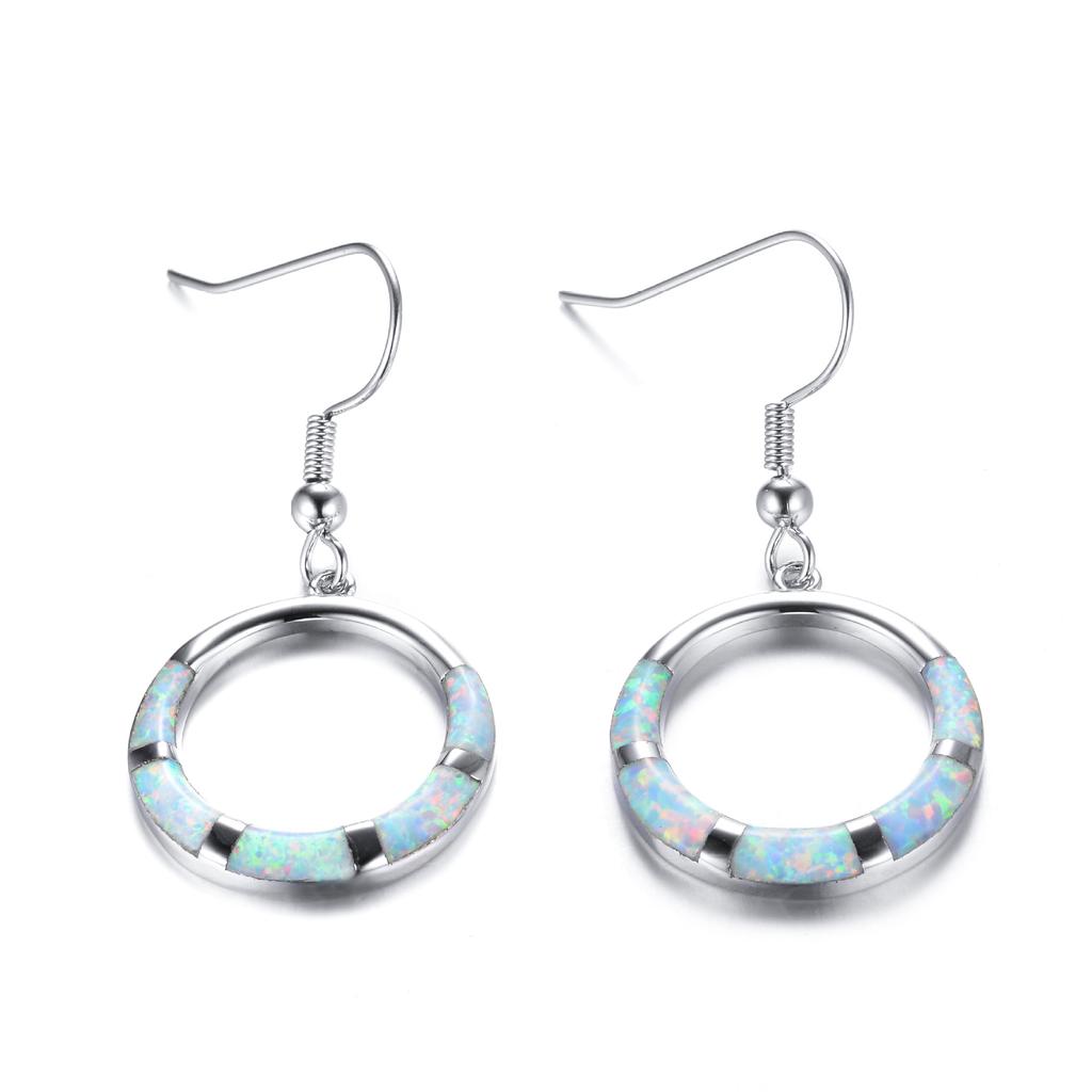 Five Rectangular White Smooth Circle Earrings