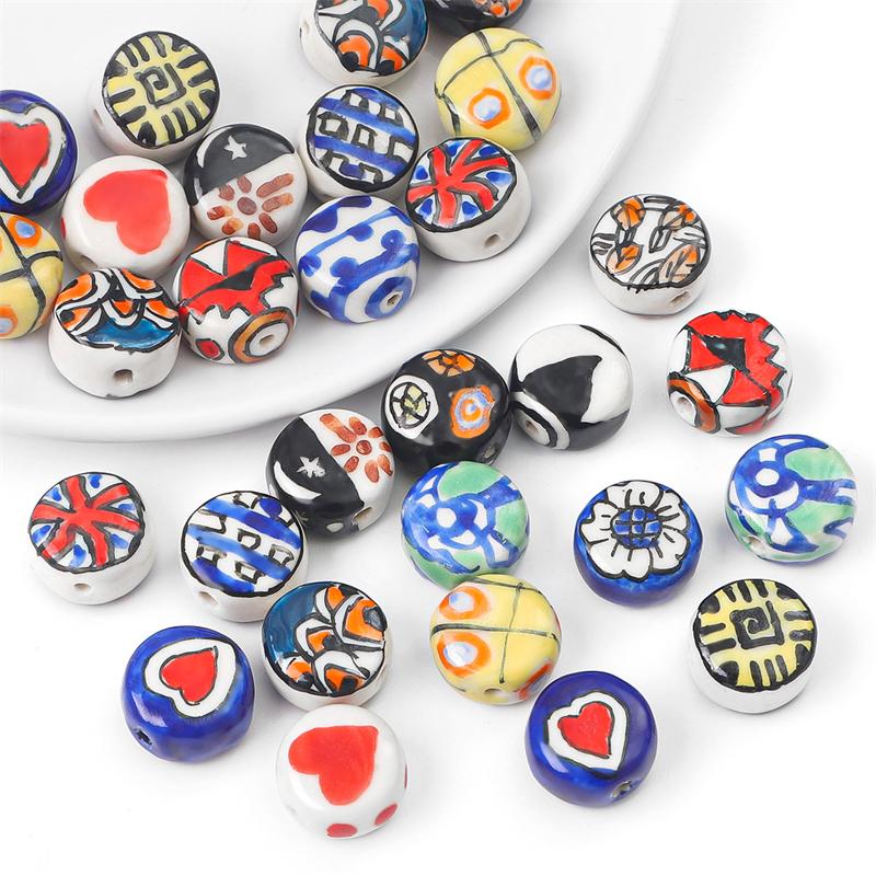 2 шт./пакет, ручная роспись, 15 мм, керамические фарфоровые бусины, цветочные сердечки, очаровательные бусины, свободные бусины-разделители для ожерелья, сережек, сделай сам, изготовление ювелирных изделий