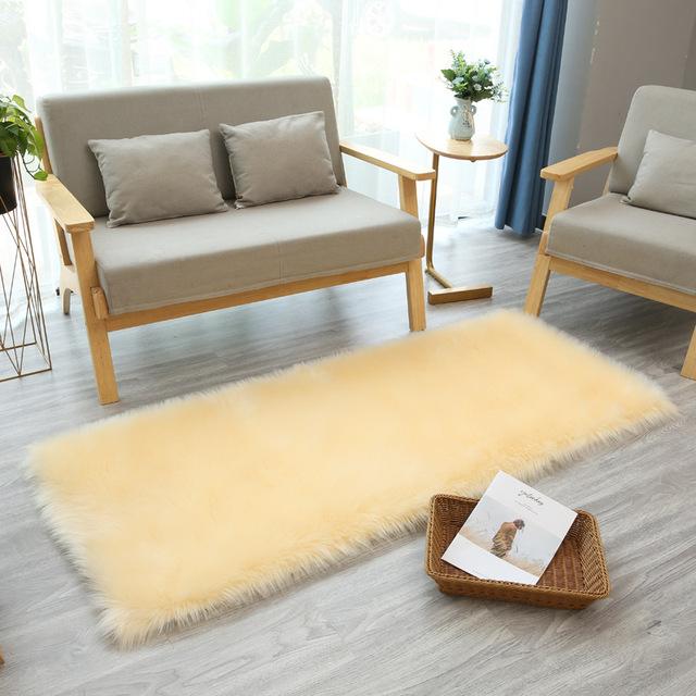 White Long Hair Carpet Artificial Fur Living Room Fluffy Rug Bedroom Bedside Fluffy Warm Cushion Bay Window Decoration Floor Mat