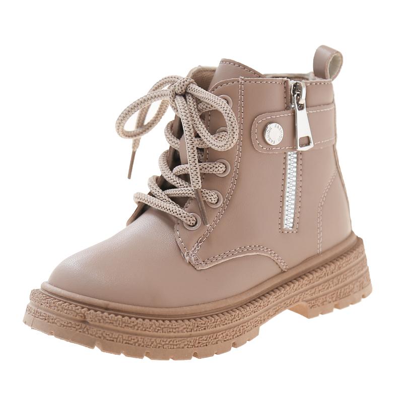 Девичьи ботильоны Весна Осень Дышащие Детские Модные Ботинки Детские Черные Кожаные Ботинки на Молнии Сбоку 2024 Новинка