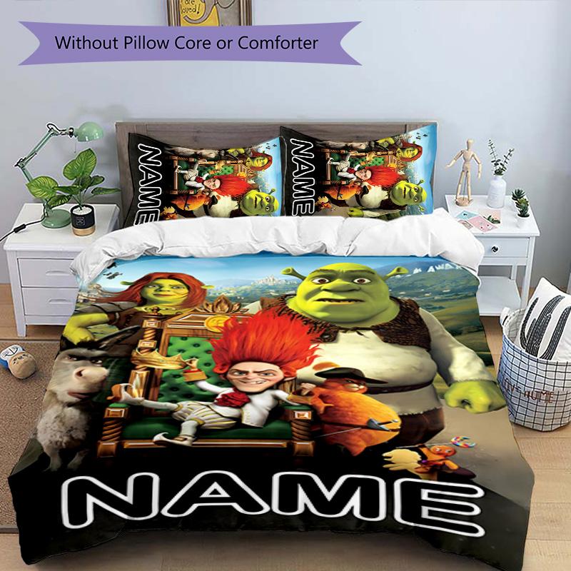 3pcs Shrek1 Cover Set - Personalized Name, HD Printed Bedding with 1 Cover and 2 Pillowcases - Perfect for Home Decor, Easy Care