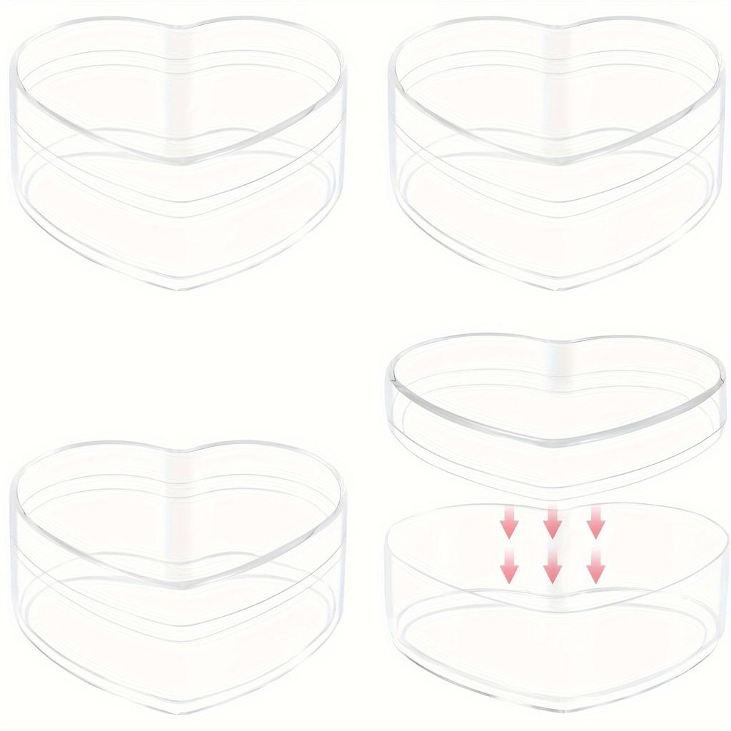 4 шт. прозрачных пластиковых ящика для хранения в форме сердца с крышками для домашней организации, коробки для хранения конфет и ювелирных изделий