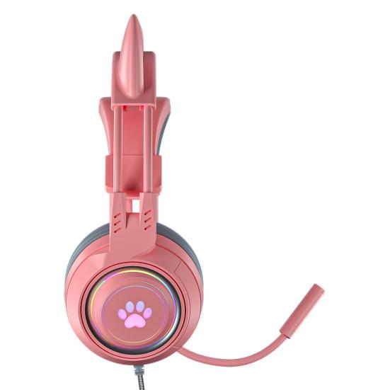Проводные наушники SY-G25 с RGB-подсветкой, всенаправленным микрофоном, накладные компьютерные наушники с милыми кошачьими ушками для киберспорта