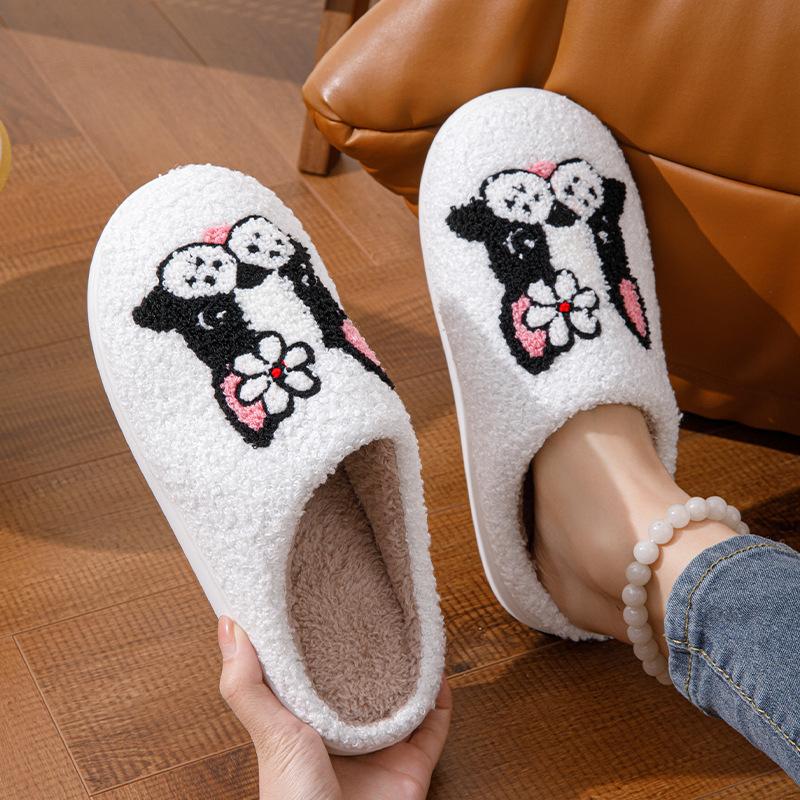 Fashion Cute Cartoon Dog Plush Slippers for Women Soft Sole Lightweight Cotton Shoes Woman Winter 2024 Comfortable Indoor Home Slippers